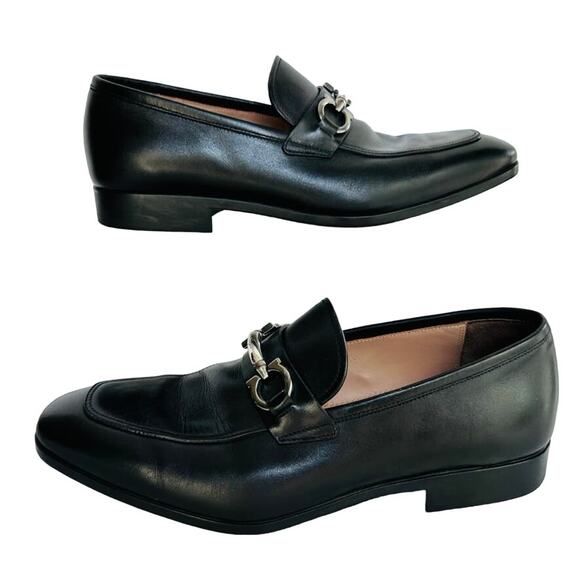 SALVATORE FERRAGAMO Benford Black Smooth Leather Bit Loafer Size 8.5 E Wide - Picture 1 of 12